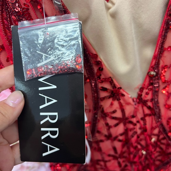 Amarra 20920 Red Size 8 Beaded Sleeveless V Neck Long Dress - Picture 6 of 7